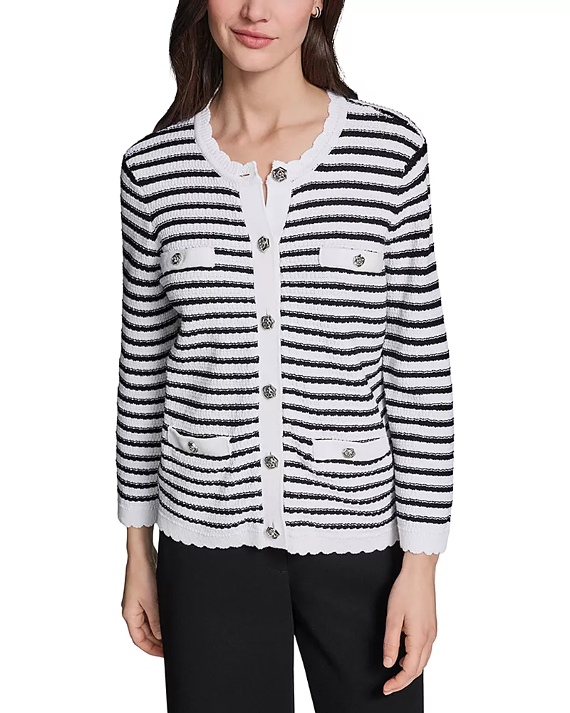 Karl Lagerfeld Paris Long Sleeve Four Pocket Striped Sweater
