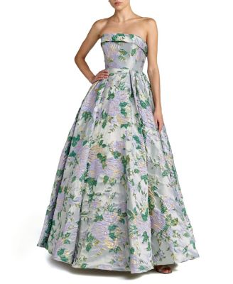 Floral Strapless Brocade Ball Gown