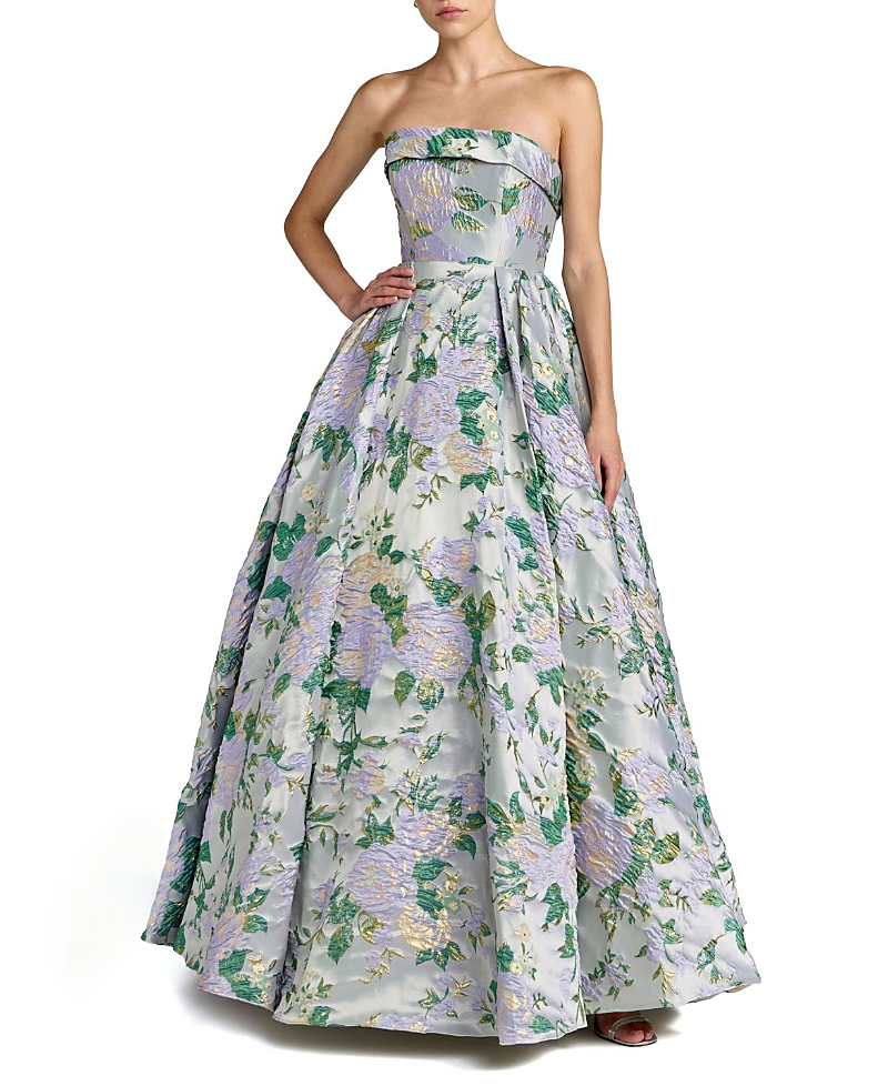 Mac Duggal Floral Strapless Brocade Ball Gown