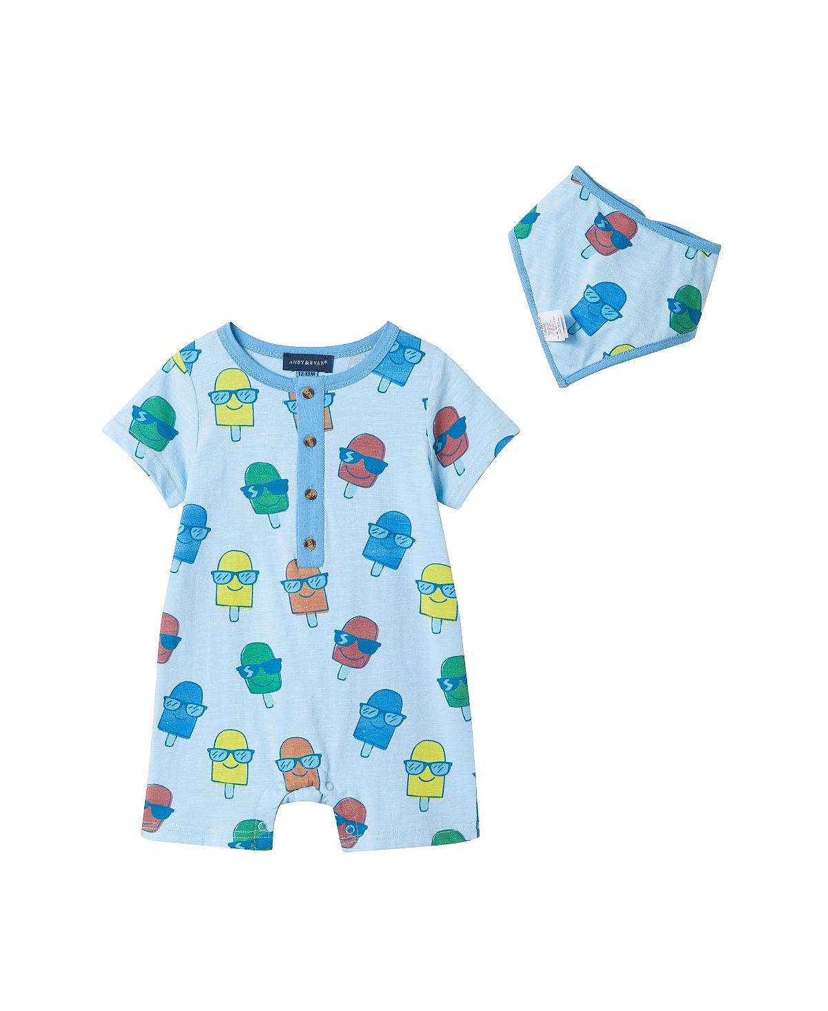 Andy & Evan Boys' Henley Romper & Bib Set - Baby