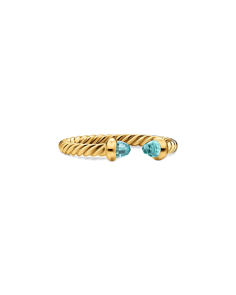 Micro Cablespira Flex Open Ring in 18K Yellow Gold with Aquamarine, 2.5mm