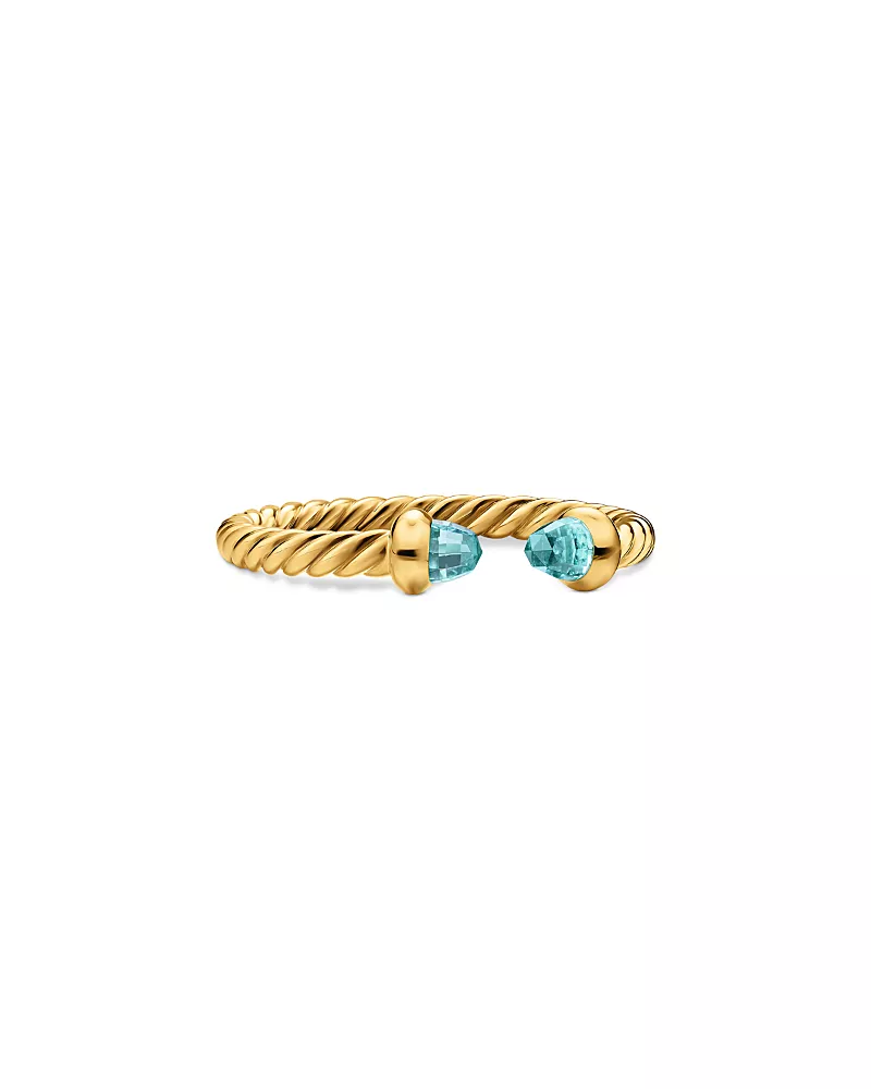 Micro Cablespira Flex Open Ring in 18K Yellow Gold with Aquamarine, 2.5mm