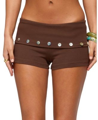  Masha Iridescent Button Foldover Shorts