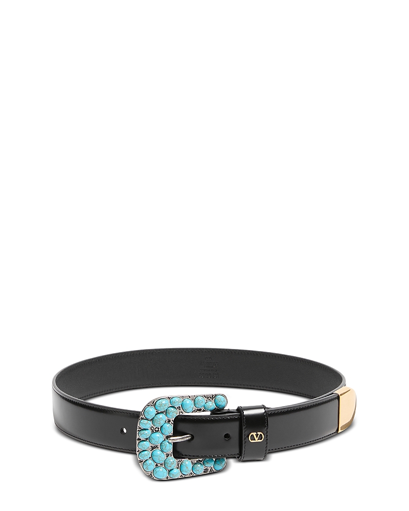 Valentino Garavani Women's Stone Embellished Buckle Leather Belt