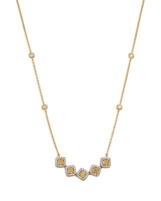 White & Yellow Diamond Halo Collar Necklace in 18K White & Yellow Gold, 1.0 tcw