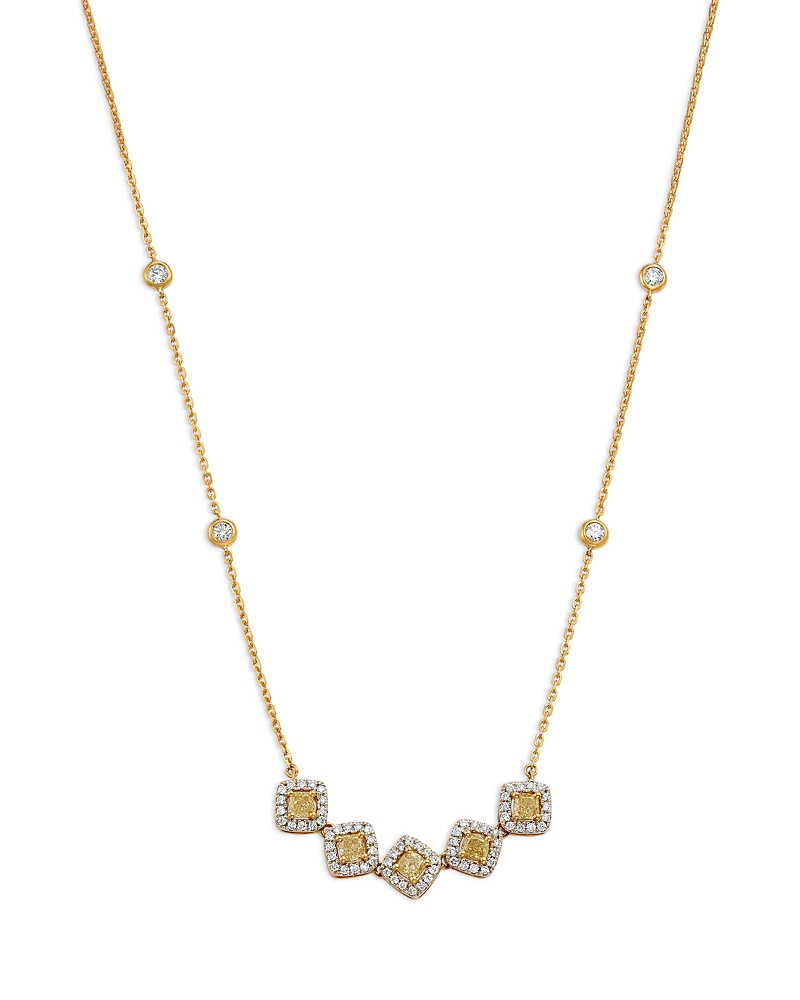 Bloomingdale's Fine Collection White & Yellow Diamond Halo Collar Necklace in 18K White & Yellow Gold, 1.0 tcw