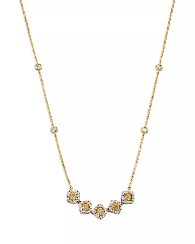 Bloomingdale's Fine Collection White & Yellow Diamond Halo Collar Necklace in 18K White & Yellow Gold, 1.0 tcw