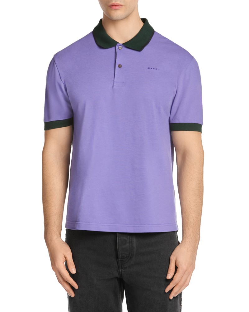 Marni Slim Fit Short Sleeve Polo Shirt in Prune Violet