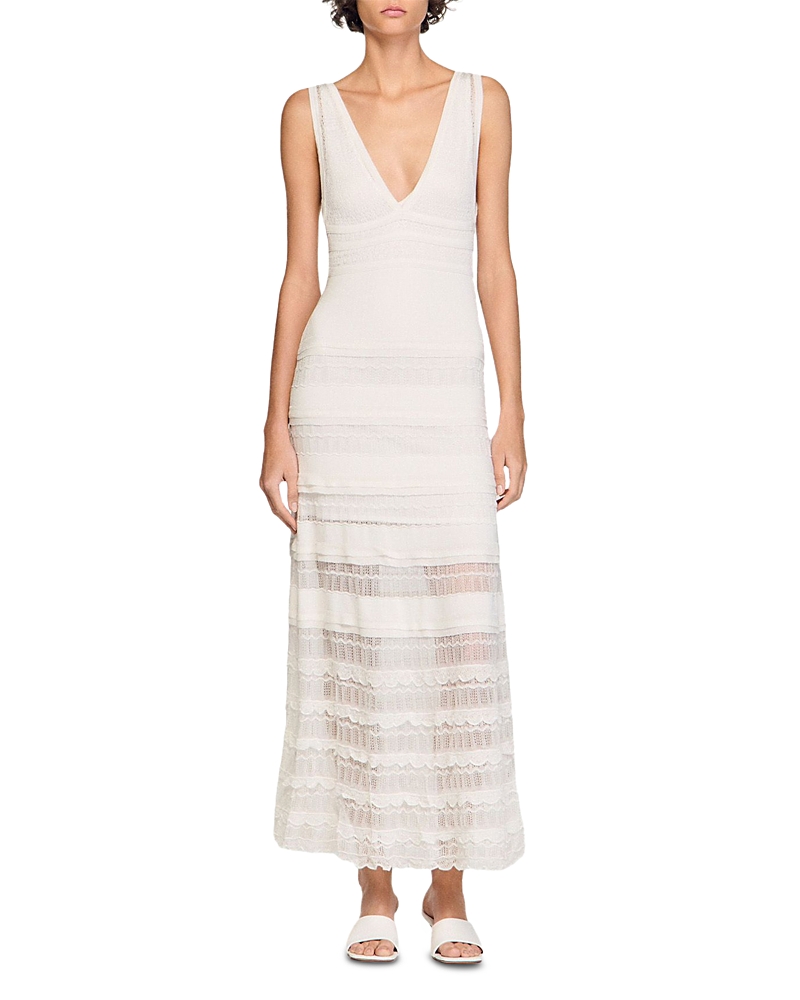Sandro Pointelle Knit Maxi Dress