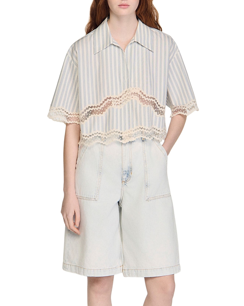 Sandro Cropped Striped Cotton Shirt