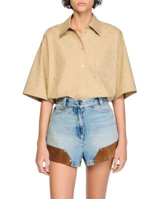 Rhinestone Cotton Shirt