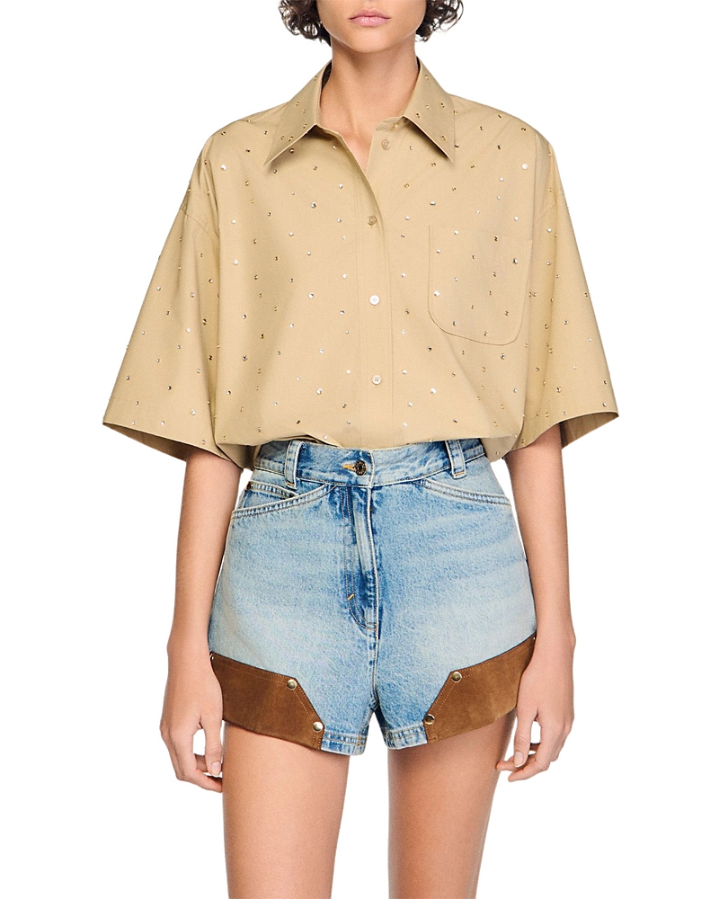 Sandro Rhinestone Cotton Shirt