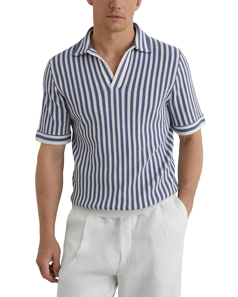 Reiss Alba Short Sleeve Open Collar Striped Polo