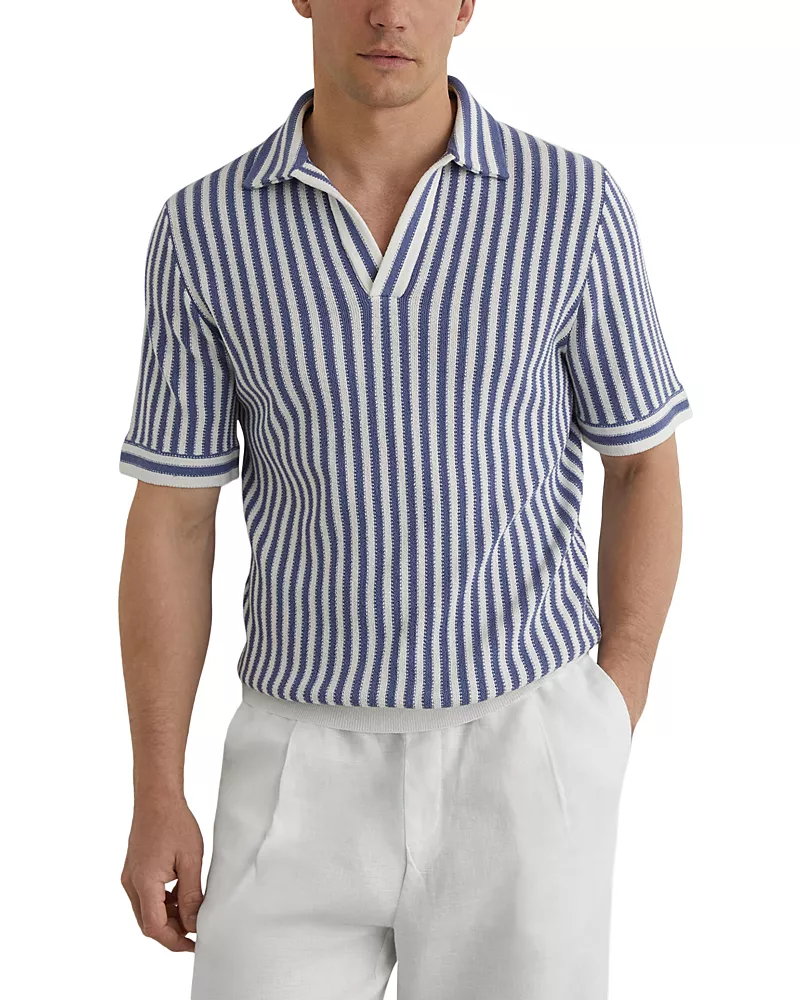 Reiss Alba Short Sleeve Open Collar Striped Polo