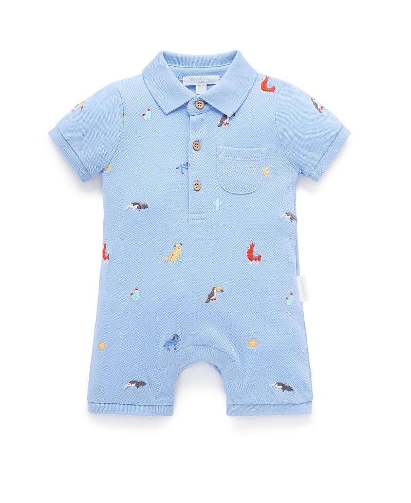 Purebaby Boys' Embroidered Polo Romper - Baby
