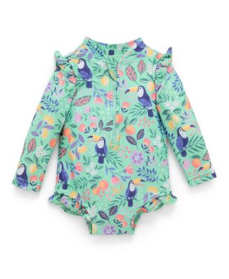 Girls' Printed Frilly Longsleeve Swimsuit - Baby, Little Kid