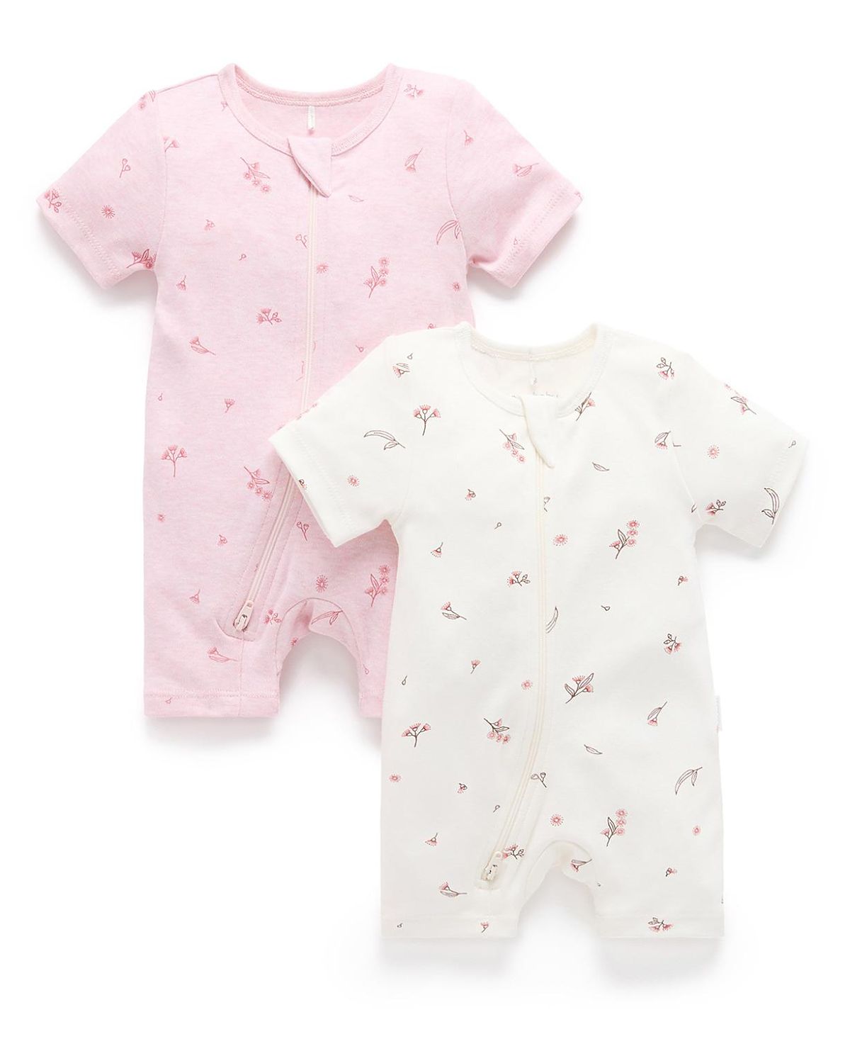 Purebaby Girls' 2 Pack Short Zip Romper - Baby
