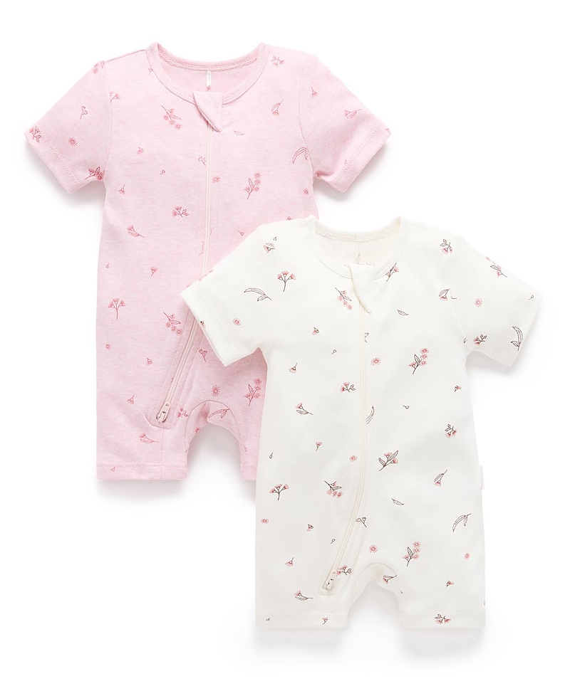 Purebaby Girls' 2 Pack Short Zip Romper - Baby