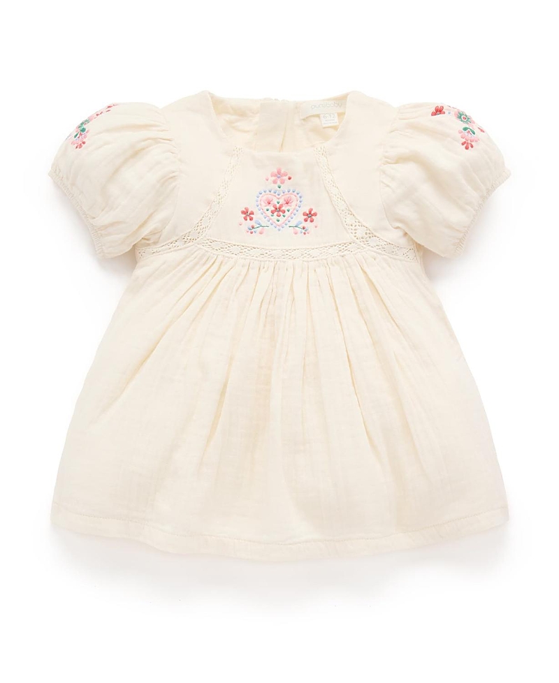 Purebaby Girls' Embroidered Dress - Baby