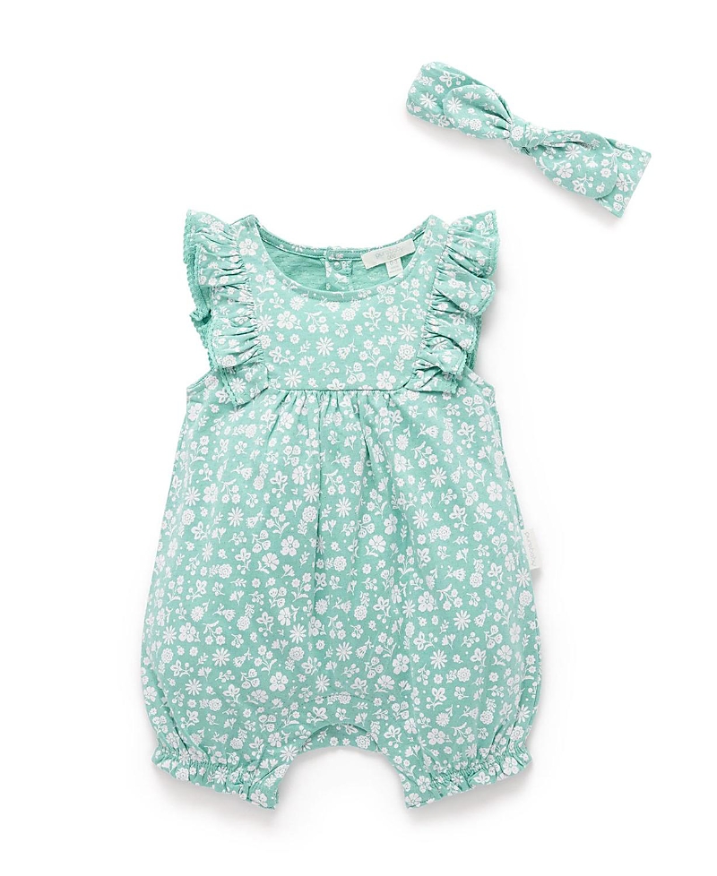 Purebaby Girls' Ruffle Shortie Romper & Headband Set - Baby