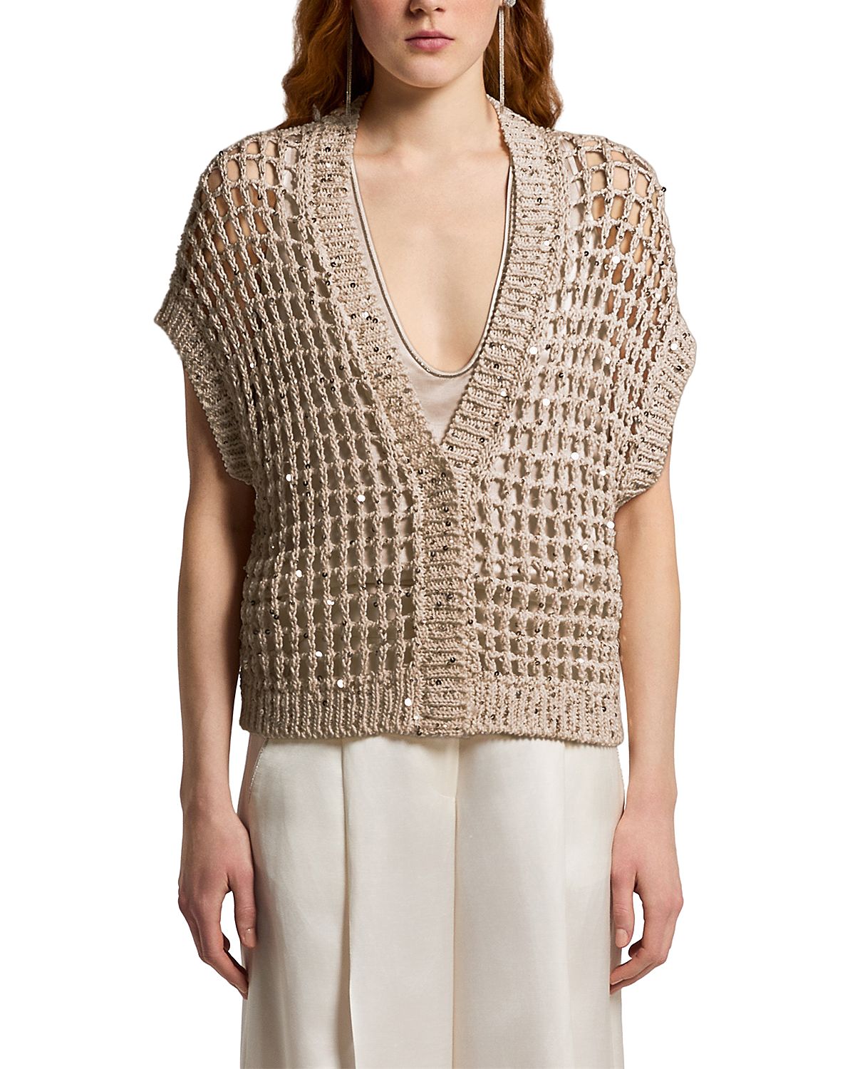 Peserico Sequinned Open Knit Sweater
