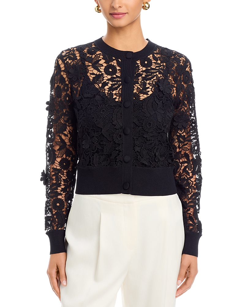 Teri Jon by Rickie Freeman Eyelet Lace Knit Cardigan