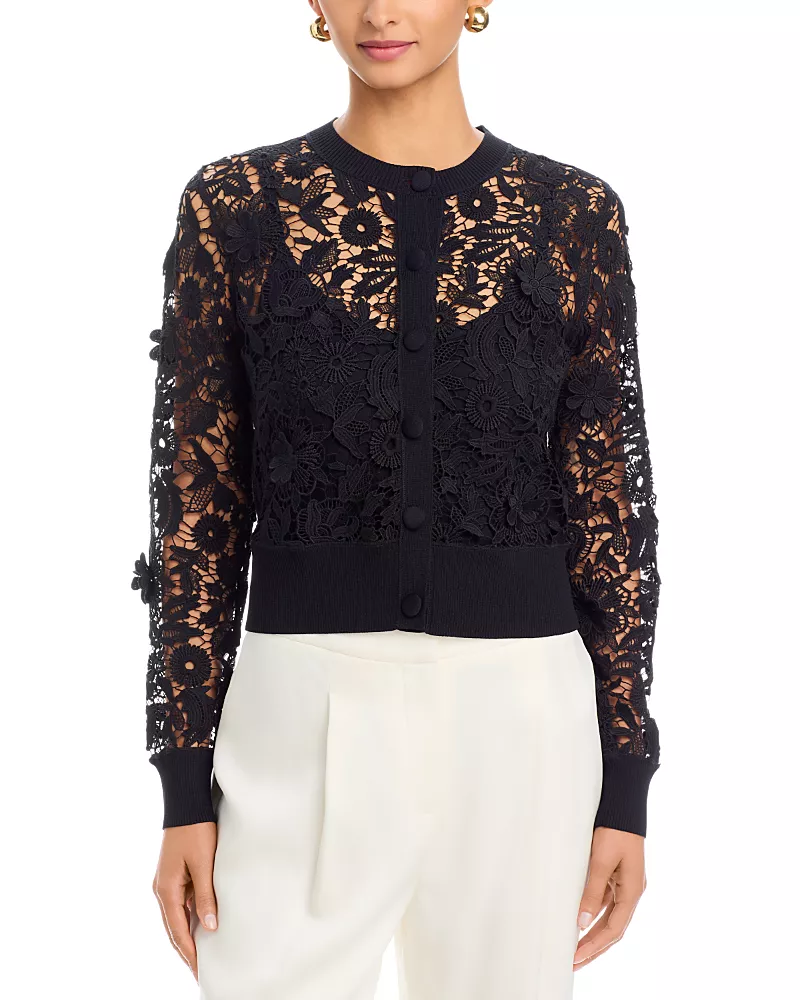 Teri Jon by Rickie Freeman Eyelet Lace Knit Cardigan