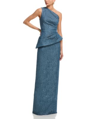 Metallic Jacquard One Shoulder Gown