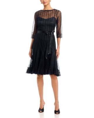 Lace Pintuck Ruffle Hem Dress