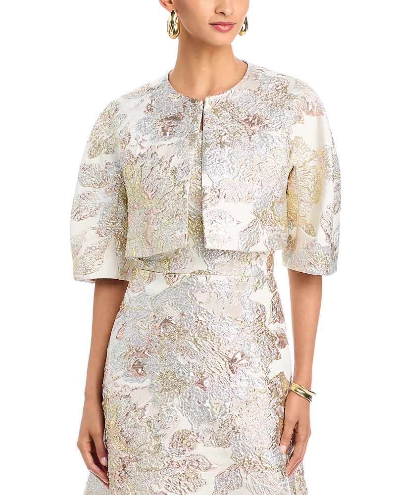 Teri Jon by Rickie Freeman Metallic Jacquard Bolero Jacket