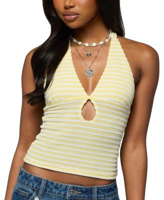 Maylah Keyhole Striped Textured Halter Top