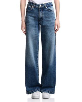 High Rise Wide Leg Jeans in Dark Blue Denim