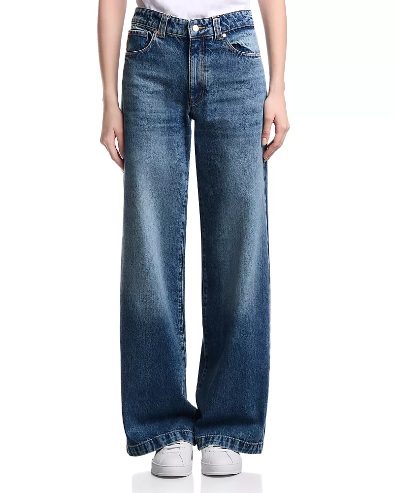Emporio Armani High Rise Wide Leg Jeans in Dark Blue Denim