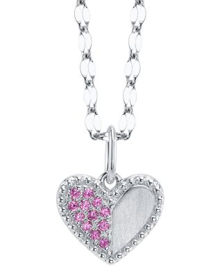 Moon & Meadow 14K Gold Pink Sapphire Bead Frame Heart Pendant Necklace, 18