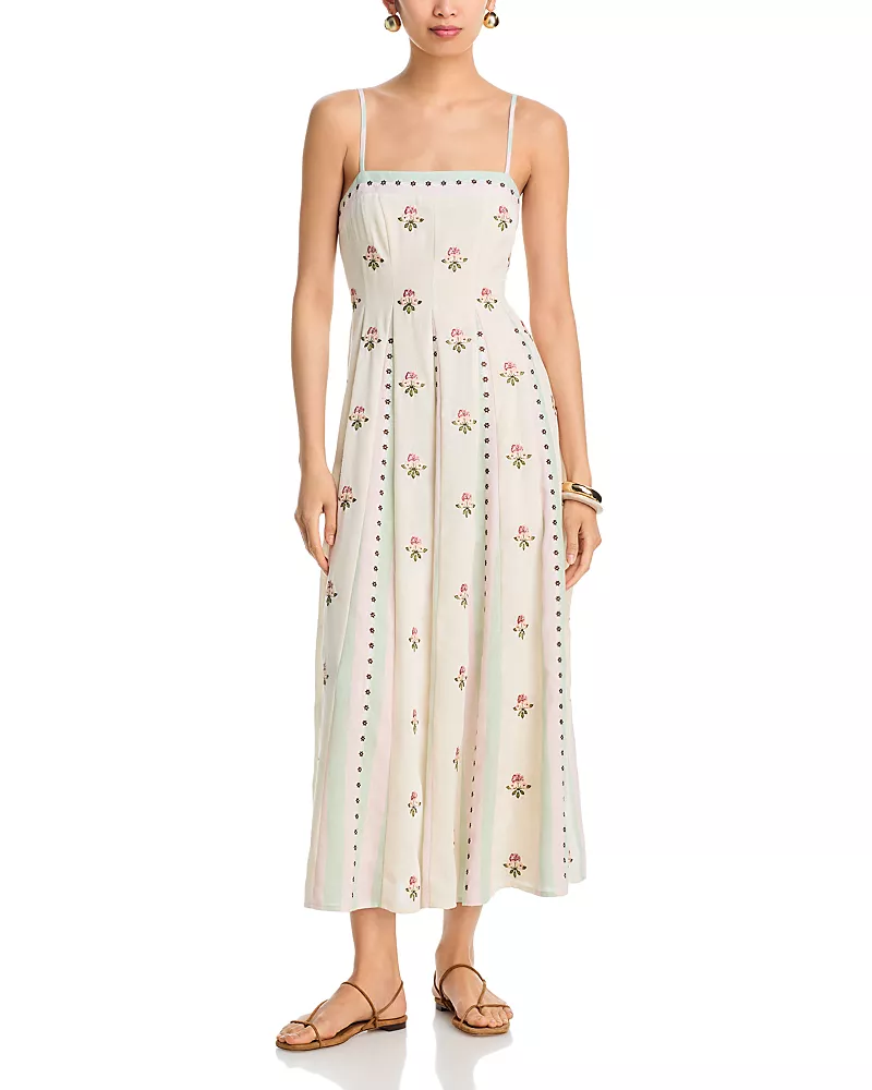 Aqua x Agua Bendita Embroidered Floral Midi Dress - Exclusive