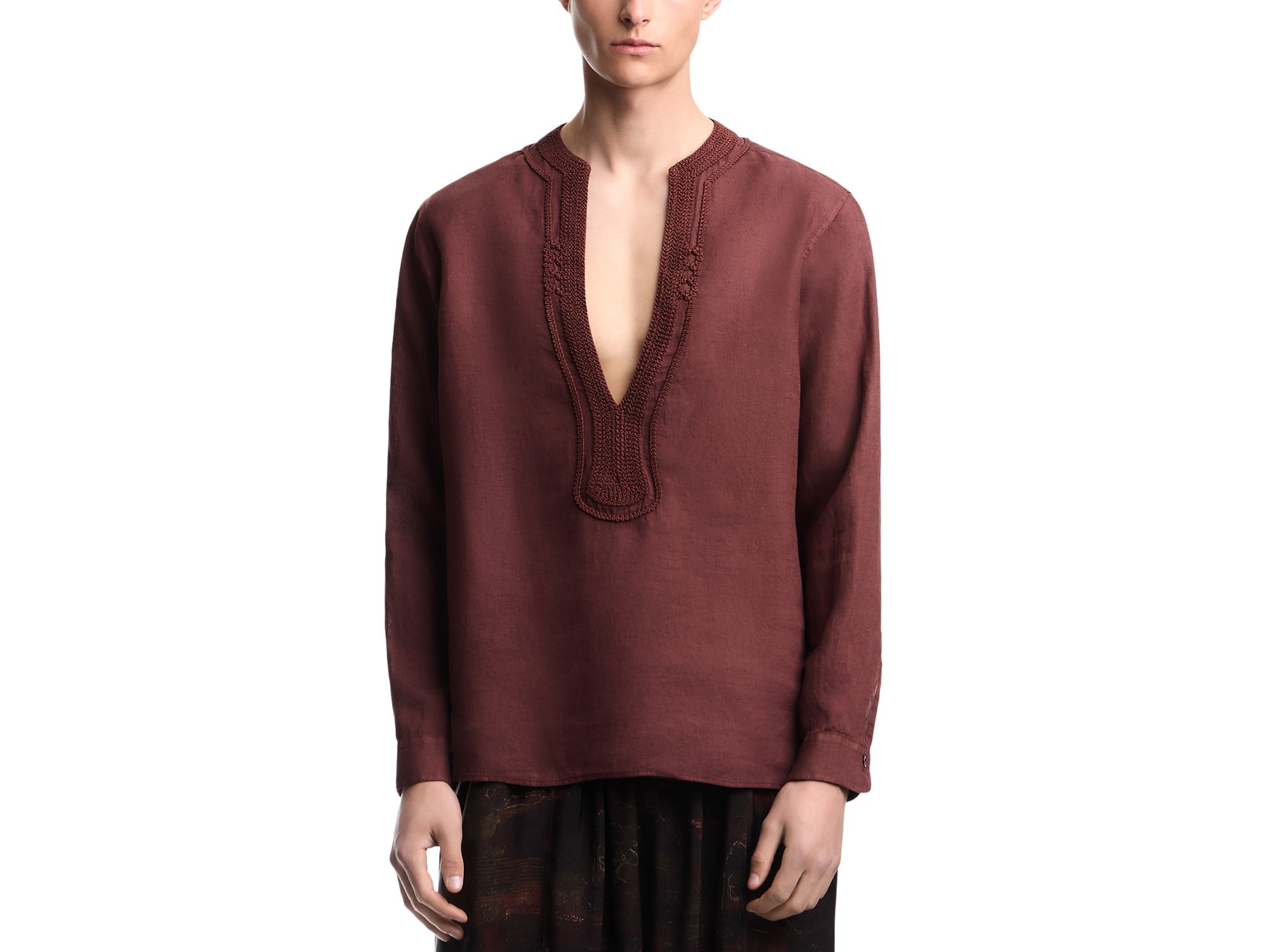 Garment Dyed Linen Deep V-Neck Shirt - Image 1