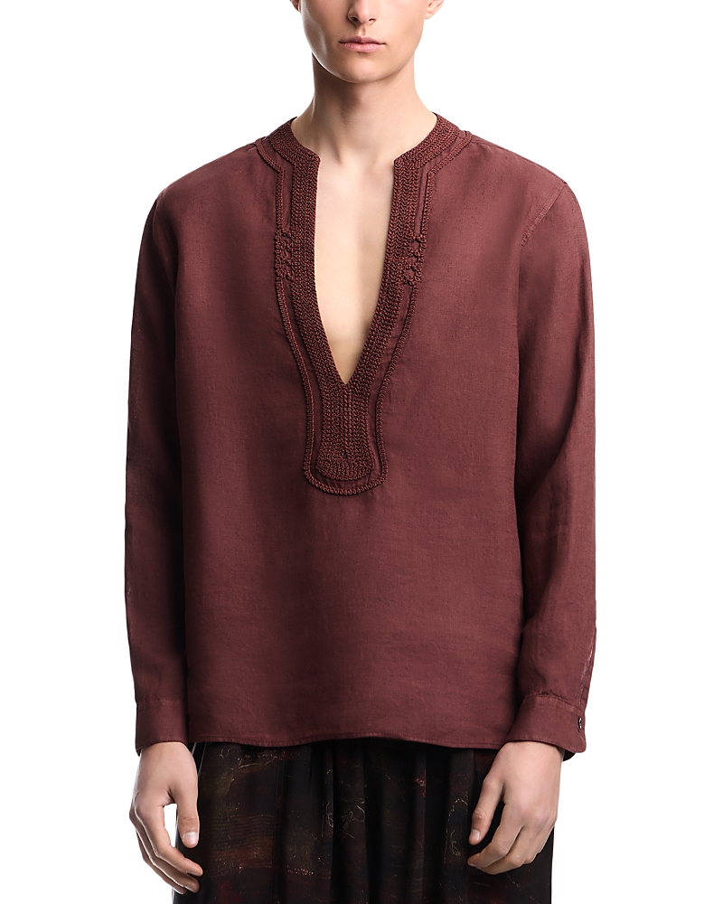 Emporio Armani Garment Dyed Linen Deep V-Neck Shirt