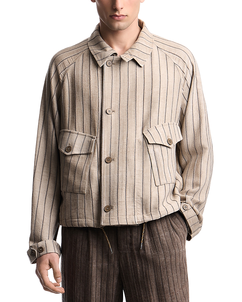 Emporio Armani Viscose Striped Drawstring Hem Jacket