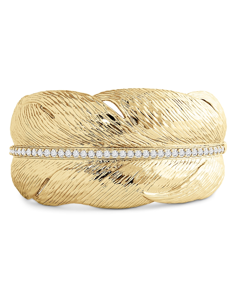 Anabel Aram Pave Feather Wide Cuff Bracelet