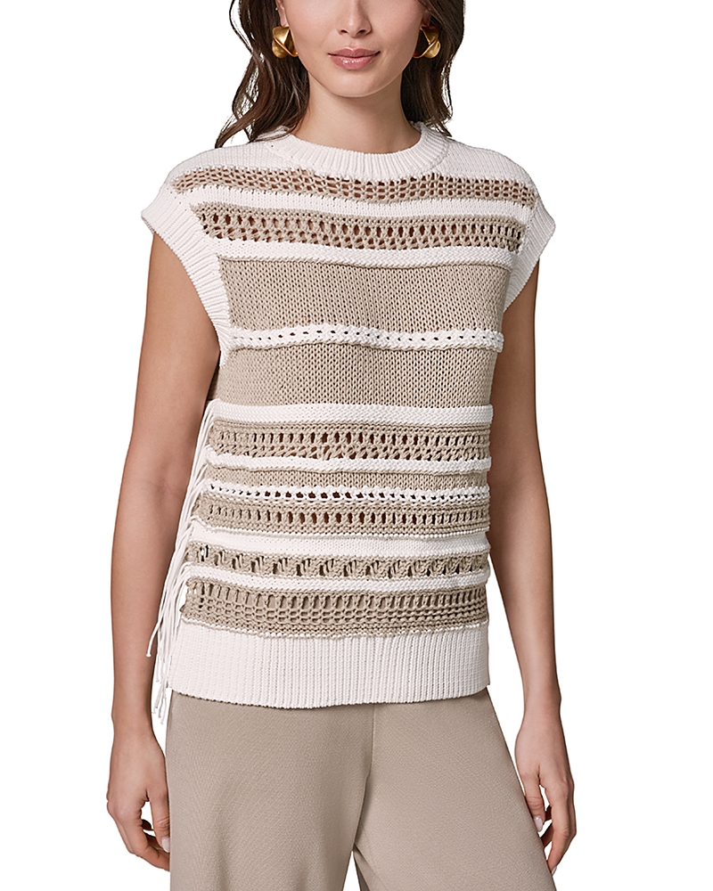 Donna Karan New York Crewneck Sleeveless Fringed Sweater