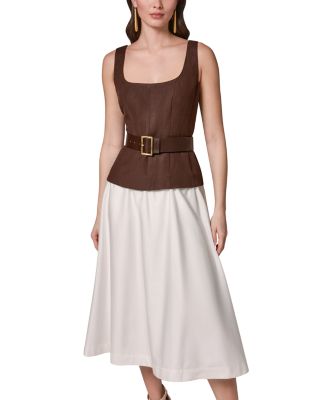 Mixed Media Belted Midi Dress