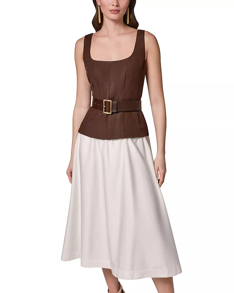 Donna Karan New York Mixed Media Belted Midi Dress