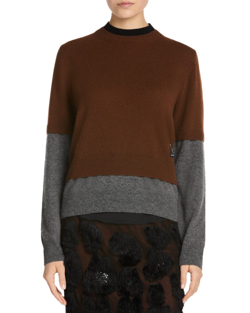 Marni Cashmere Double Layered Sweater in Sadelle Brown