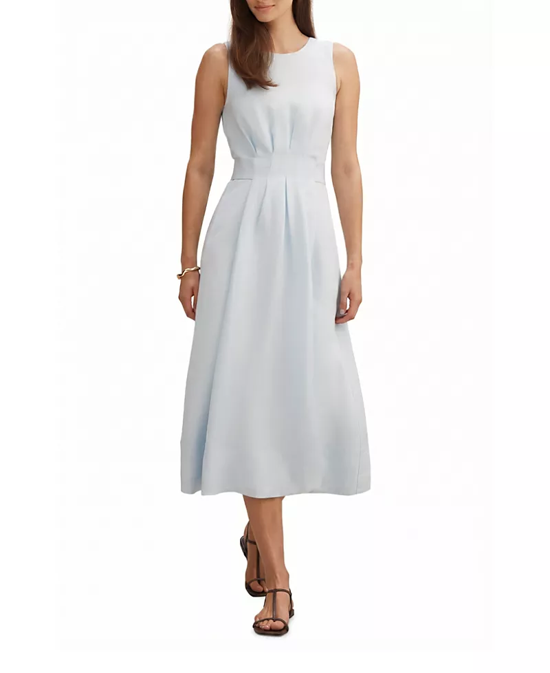 Ever New Women's Rosie Linen Sleeveless Tuck Midi Dress