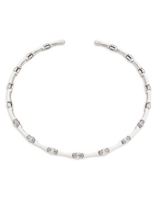 18K White Gold Diamond Oval White Ceramic Collar Necklace, 3.25 tcw