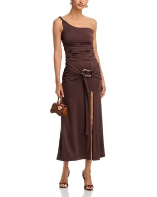 Dion One Shoulder Top & Gold Detail Midi Skirt