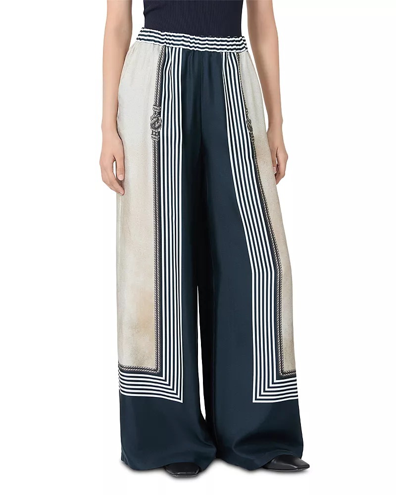 Max Mara Mxmcarabo Ultramarine Silk Wide Leg Pants