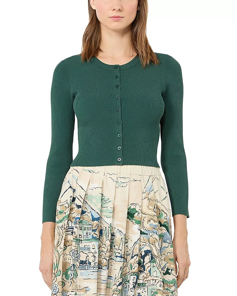 Weekend Max Mara Wkdtennia Green Ribbed Cardigan