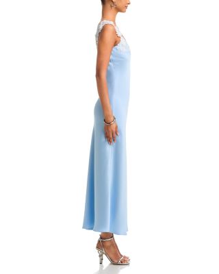 blue dress silk A Line Blue Satin Long Prom Dresses, Black Formal Dresses  toptby