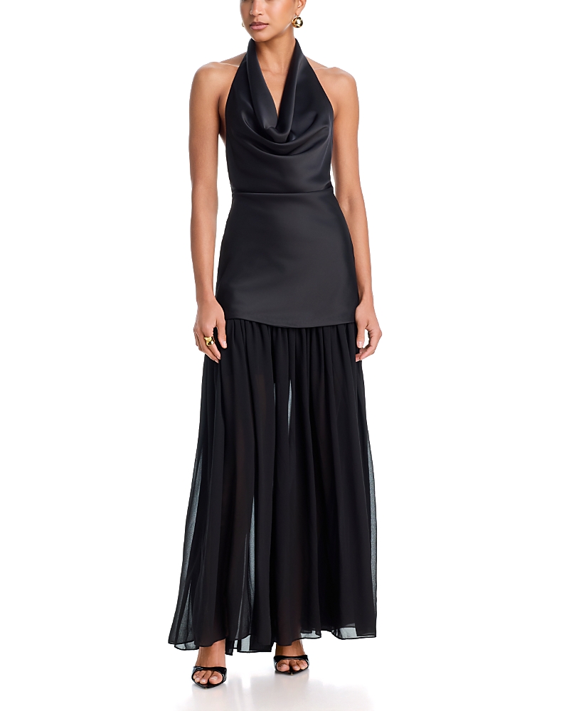 Aqua Cowl Neck Drop Waist Gown - Exclusive